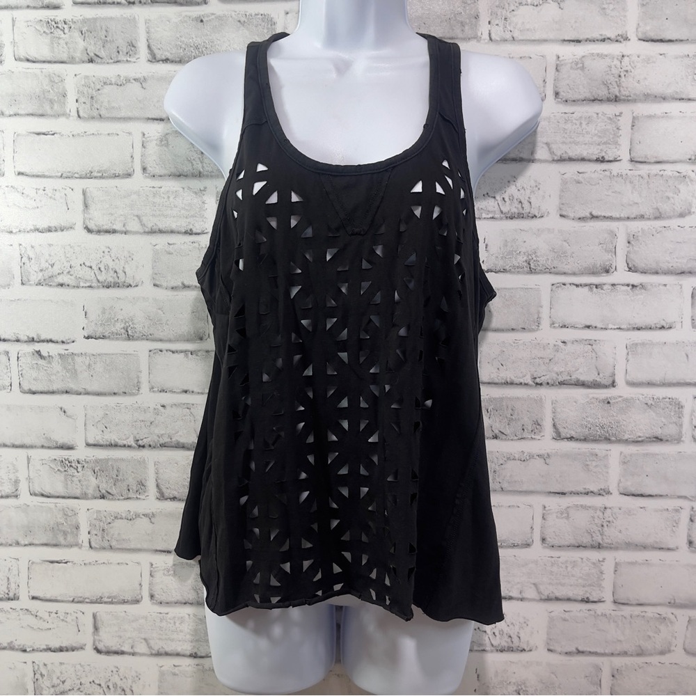 Sloane Rouge Laser Cut Raw Hem Tank Top Medium